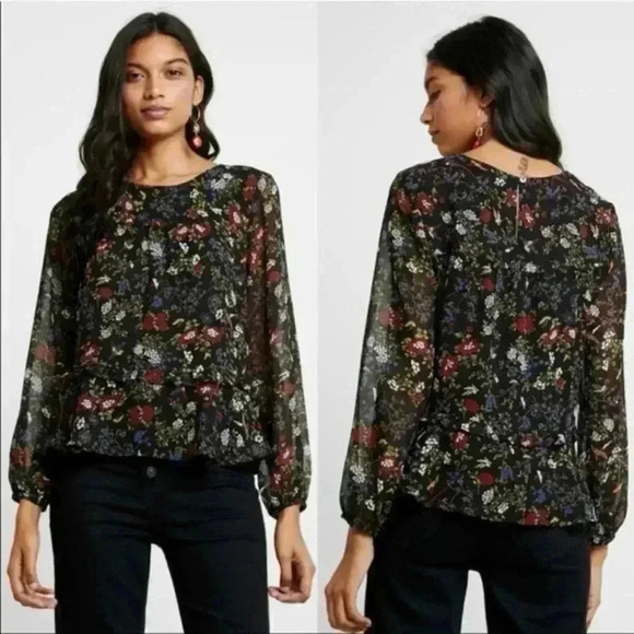 Madewell Finch Floral Ruffle Shirt Birds Black Chiffon Long Sleeve Blouse Top S - Picture 2 of 10